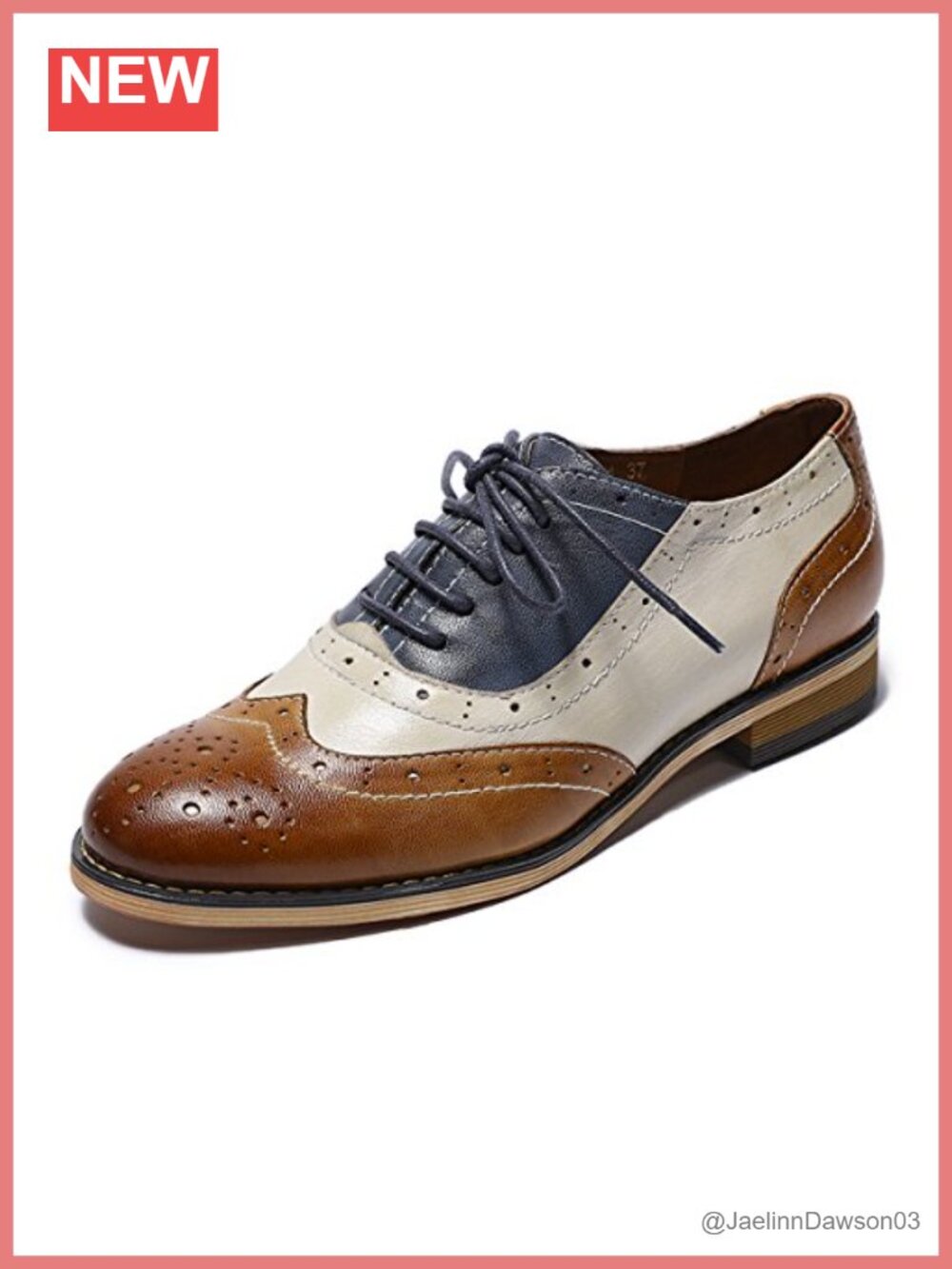 Women's Leather Wingtip Oxfords Brogue Lace-up Flats